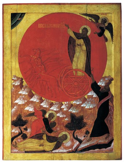 Il profeta Elia e il carro di fuoco, c.1570 da Russian School